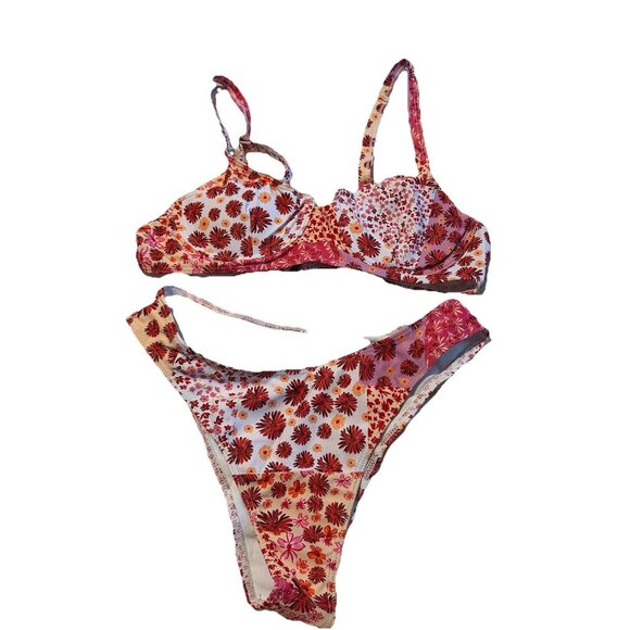 Bikinx Women’s 2 Piece Bikini Small Pink Floral High Waist Underwire Swimsuit - Picture 3 of 6